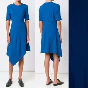 STELLA McCARTNEY CADY HANDKERCHIEF HEM ASYMMETRIC TAILORED NAVY COCKTAIL DRESS